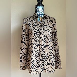 EUC Ladies’ tan and black zebra print blouse.